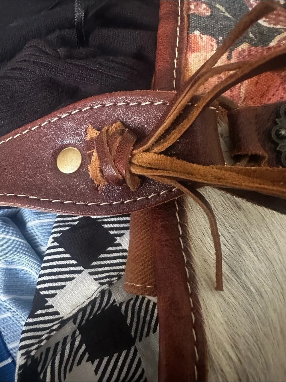 Myra Bag Cowhide/Tapastry Zip Close Large Purse